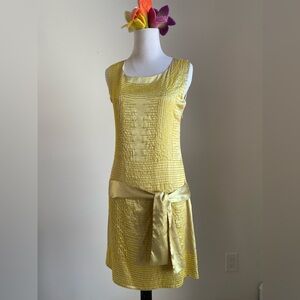 Shulami chartreuse beaded shift dress with sash size S